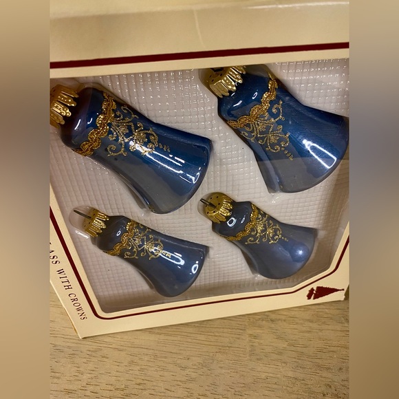 Christmas‎ by Krebs Christmas Ornaments Blue & Teal Glitter Flowers VTG - Picture 4 of 10